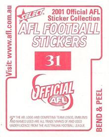2001 Select AFL Stickers #31 Brisbane Lions Back